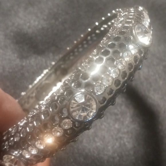 IMAN Rhinestons studded bangle bracelet silver stainless.. sz8.5 - Picture 5 of 6